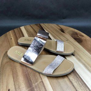 a.n.a Pink Glitter Metallic Slides Slip On Sandals Womens Size 6